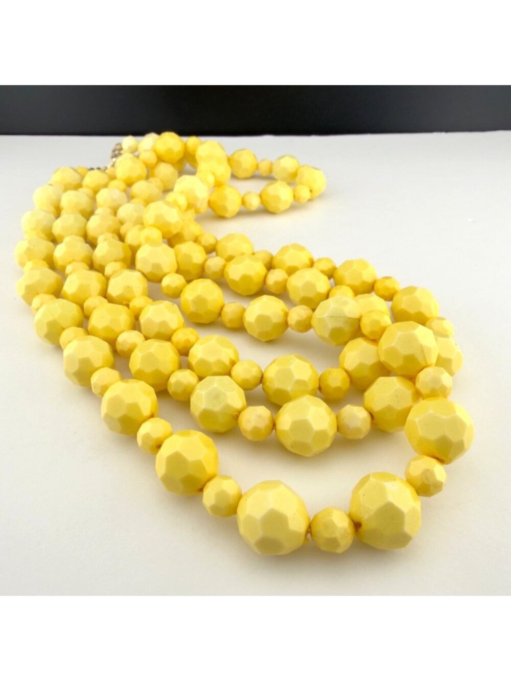 Vintage Yellow Faceted Bead Necklace Double Strand Acrylic Plastic 34 inches